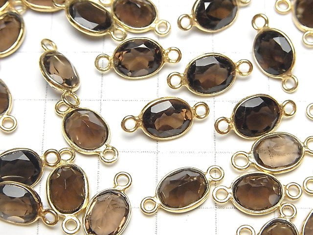 [Video] High Quality Smoky Quartz AAA Bezel Setting Oval Faceted 10x8mm [Both Side ] 18KGP 3pcs