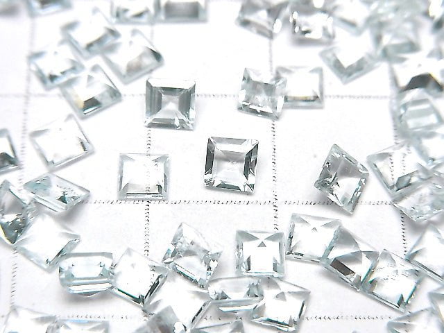 [Video] High Quality Aquamarine AAA Undrilled Square Faceted 4x4mm 5pcs