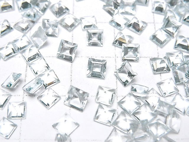 [Video] High Quality Aquamarine AAA Undrilled Square Faceted 4x4mm 5pcs