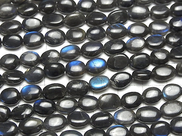 [Video] High Quality Black Labradorite AAA- Oval -Flat Nugget half or 1strand beads (aprx.12inch / 30cm)
