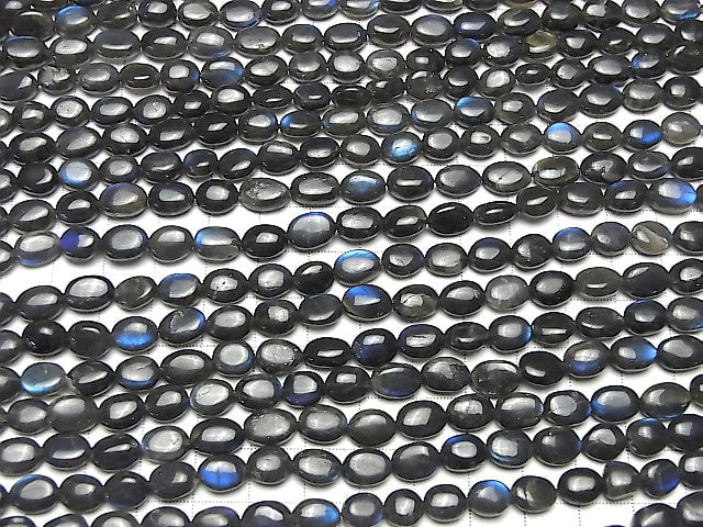 [Video] High Quality Black Labradorite AAA- Oval -Flat Nugget half or 1strand beads (aprx.12inch / 30cm)