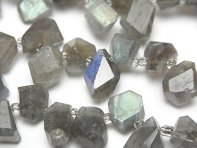 [Video] Labradorite AA++ Faceted Nugget  Top Side Drilled Hole  1strand beads (aprx.6inch/16cm)