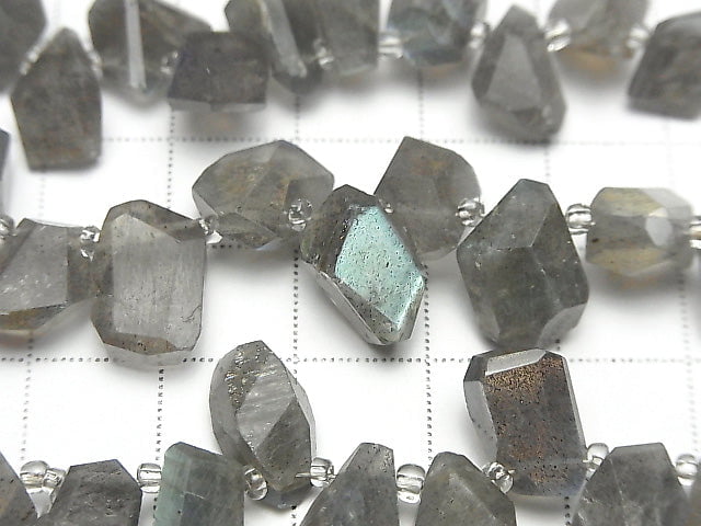 [Video] Labradorite AA++ Faceted Nugget  Top Side Drilled Hole  1strand beads (aprx.6inch/16cm)