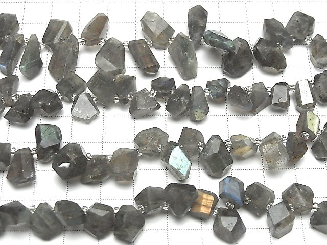 [Video] Labradorite AA++ Faceted Nugget  Top Side Drilled Hole  1strand beads (aprx.6inch/16cm)