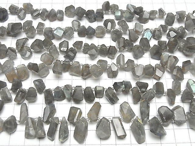 [Video] Labradorite AA++ Faceted Nugget  Top Side Drilled Hole  1strand beads (aprx.6inch/16cm)