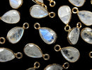 [Video]High Quality Rainbow Moonstone AA++ Bezel Setting Pear shape Faceted 10x7mm 18KGP 3pcs