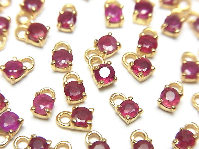 [Video]High Quality Ruby AAA- Bezel Setting Round Faceted 3x3mm 18KGP 2pcs