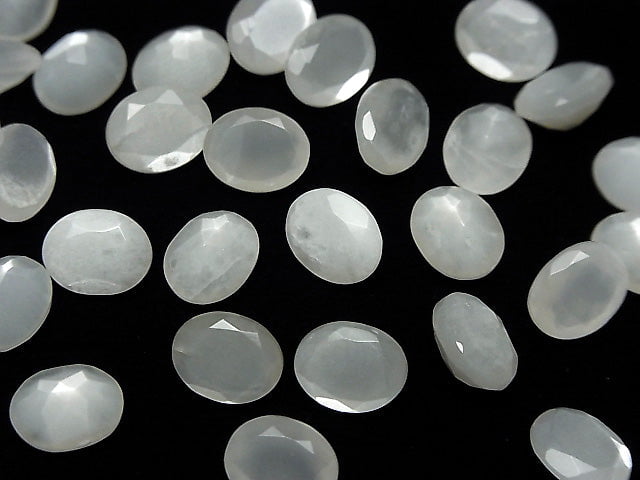 [Video]High Quality White Moonstone AAA Loose stone Oval Faceted 10x8mm 3pcs