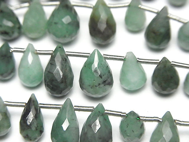 [Video]Brazilian Emerald AA++ Drop Faceted Briolette half or 1strand beads (aprx.6inch/16cm)