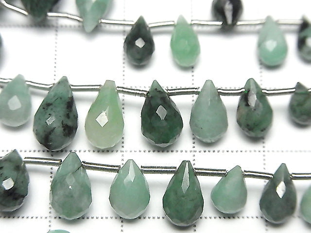 [Video]Brazilian Emerald AA++ Drop Faceted Briolette half or 1strand beads (aprx.6inch/16cm)