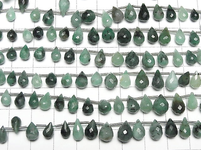 [Video]Brazilian Emerald AA++ Drop Faceted Briolette half or 1strand beads (aprx.6inch/16cm)