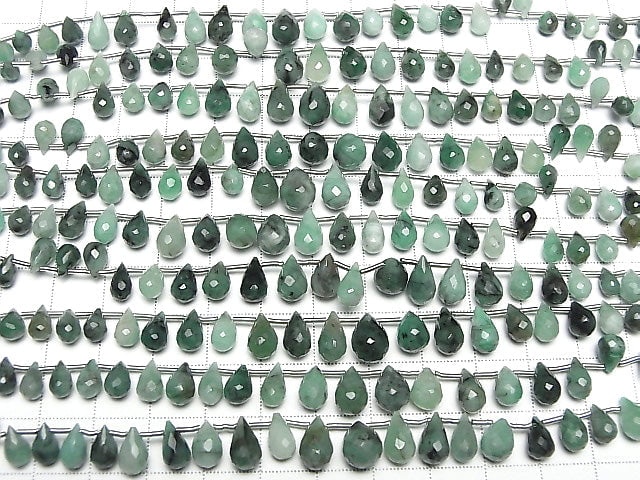 [Video]Brazilian Emerald AA++ Drop Faceted Briolette half or 1strand beads (aprx.6inch/16cm)