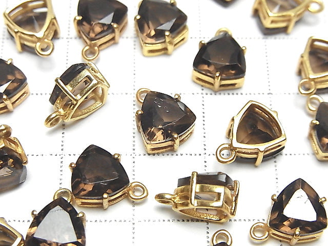 [Video]High Quality Smoky Quartz AAA Bezel Setting Triangle Faceted 9x8mm 18KGP 2pcs