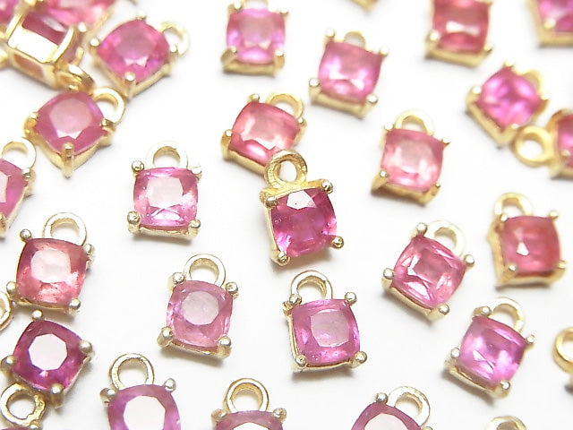 [Video]High Quality Ruby (Pink Sapphire) AAA Bezel Setting Square Faceted 4x4mm 18KGP 2pcs