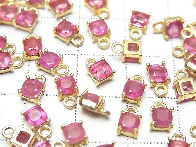 [Video]High Quality Ruby (Pink Sapphire) AAA Bezel Setting Square Faceted 4x4mm 18KGP 2pcs