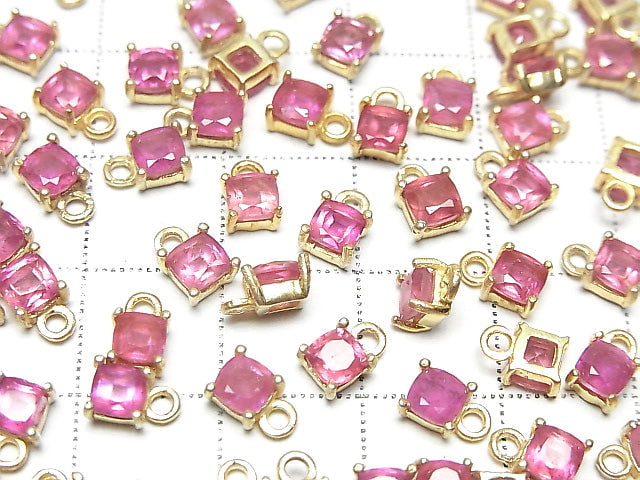 [Video]High Quality Ruby (Pink Sapphire) AAA Bezel Setting Square Faceted 4x4mm 18KGP 2pcs