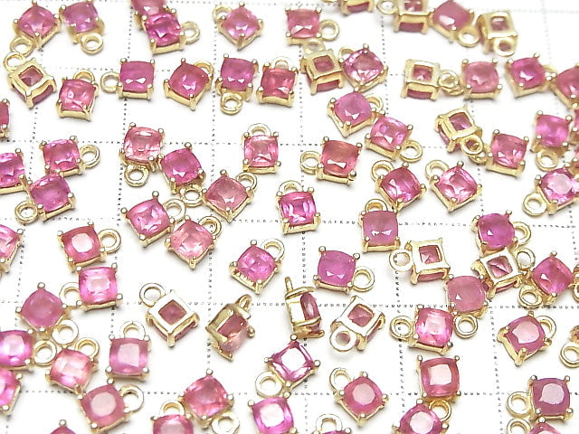 [Video]High Quality Ruby (Pink Sapphire) AAA Bezel Setting Square Faceted 4x4mm 18KGP 2pcs