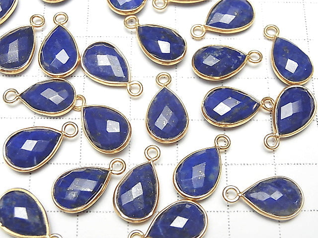 [Video] Lapislazuli AAA Bezel Setting Faceted Pear Shape 13x9mm 18KGP 3pcs