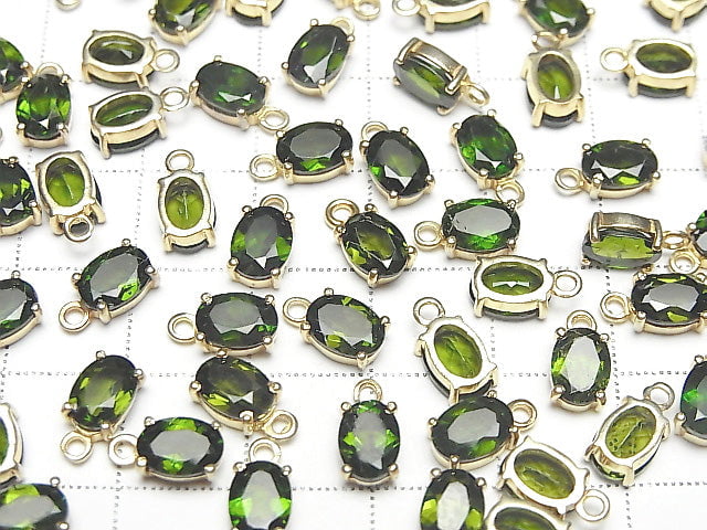 [Video]High Quality Chrome Diopside AAA Bezel Setting Oval Faceted 7x5mm 18KGP 1pc