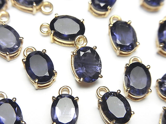 [Video] High Quality Iolite AAA Bezel Setting Oval Faceted 8x6mm 18KGP 1pc
