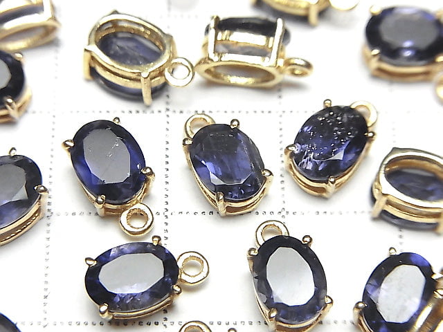 [Video] High Quality Iolite AAA Bezel Setting Oval Faceted 8x6mm 18KGP 1pc