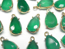 [Video]High Quality Green Onyx AAA Bezel Setting Pear shape Faceted 12x8mm 18KGP 2pcs