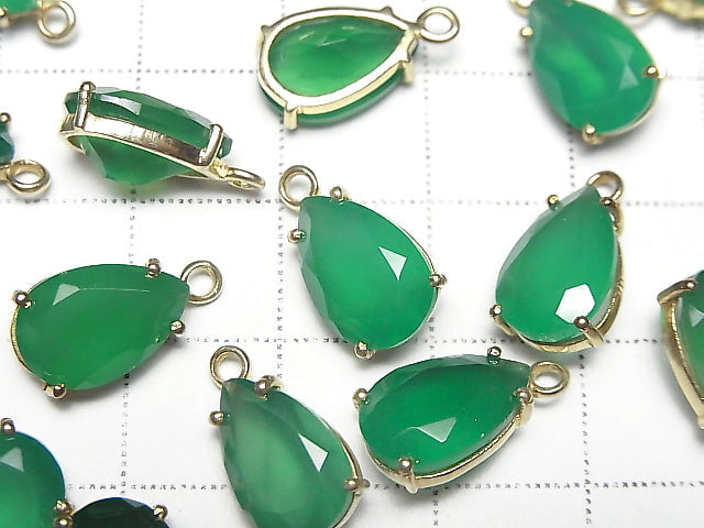 [Video]High Quality Green Onyx AAA Bezel Setting Pear shape Faceted 12x8mm 18KGP 2pcs