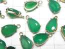 [Video]High Quality Green Onyx AAA Bezel Setting Pear shape Faceted 12x8mm 18KGP 2pcs