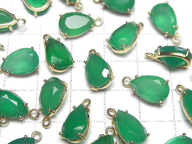 [Video]High Quality Green Onyx AAA Bezel Setting Pear shape Faceted 12x8mm 18KGP 2pcs