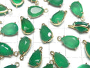 [Video]High Quality Green Onyx AAA Bezel Setting Pear shape Faceted 12x8mm 18KGP 2pcs
