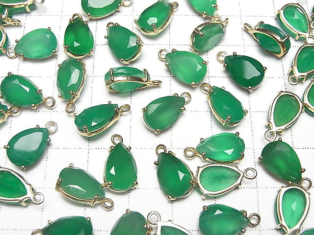 [Video]High Quality Green Onyx AAA Bezel Setting Pear shape Faceted 12x8mm 18KGP 2pcs