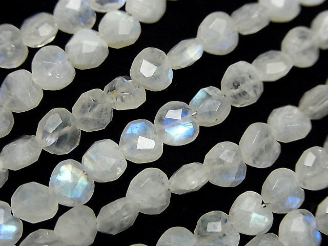 [Video] High Quality Rainbow Moonstone AA++ Vertical Hole Heart cut 6x6mm half or 1strand beads (aprx.6inch / 16cm)