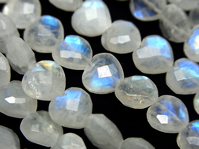 [Video] High Quality Rainbow Moonstone AA++ Vertical Hole Heart cut 8x8mm half or 1strand beads (aprx.6inch / 16cm)