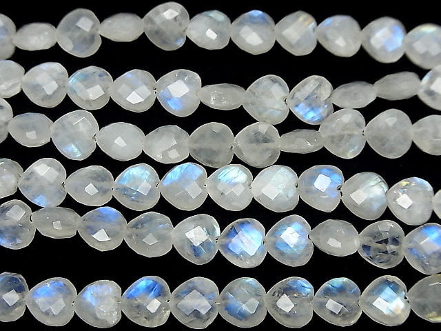 [Video] High Quality Rainbow Moonstone AA++ Vertical Hole Heart cut 8x8mm half or 1strand beads (aprx.6inch / 16cm)