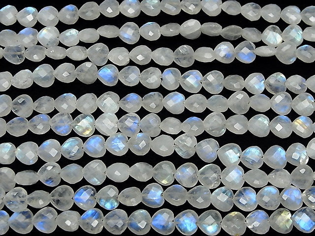 [Video] High Quality Rainbow Moonstone AA++ Vertical Hole Heart cut 8x8mm half or 1strand beads (aprx.6inch / 16cm)