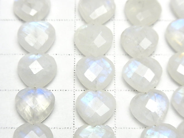 [Video] High Quality Rainbow Moonstone AA++ Vertical Hole Heart cut 10x10mm half or 1strand beads (aprx.6inch / 16cm)