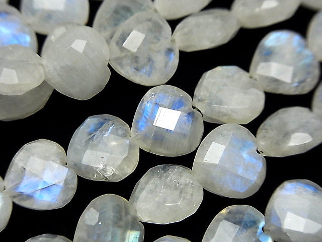 [Video] High Quality Rainbow Moonstone AA++ Vertical Hole Heart cut 10x10mm half or 1strand beads (aprx.6inch / 16cm)