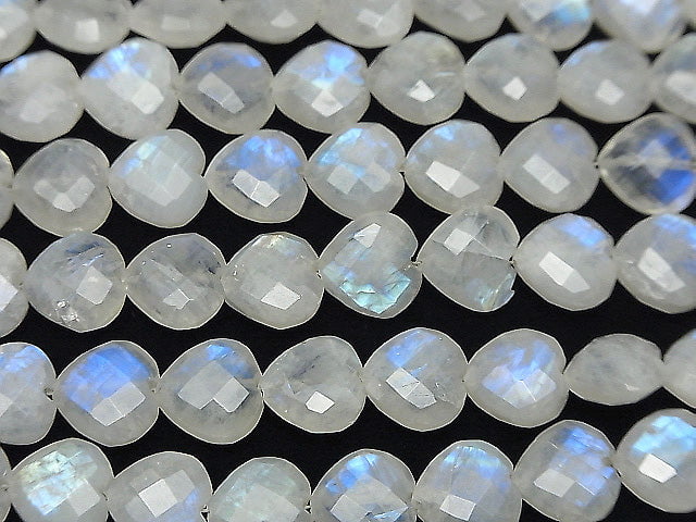 [Video] High Quality Rainbow Moonstone AA++ Vertical Hole Heart cut 10x10mm half or 1strand beads (aprx.6inch / 16cm)