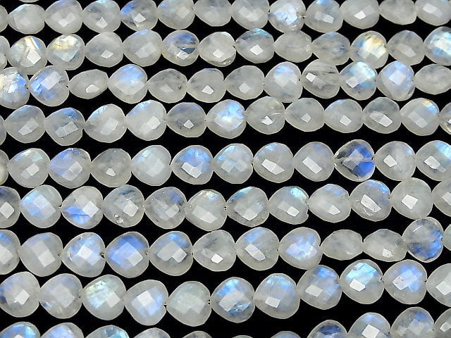 [Video] High Quality Rainbow Moonstone AA++ Vertical Hole Heart cut 10x10mm half or 1strand beads (aprx.6inch / 16cm)