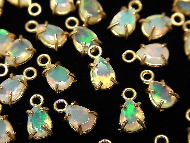 [Video] High Quality Ethiopia Opal AAA Bezel Setting Pear shape Faceted 6x4mm 18KGP 2pcs
