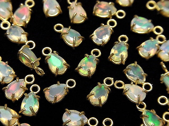 [Video] High Quality Ethiopia Opal AAA Bezel Setting Pear shape Faceted 6x4mm 18KGP 2pcs