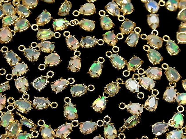 [Video] High Quality Ethiopia Opal AAA Bezel Setting Pear shape Faceted 6x4mm 18KGP 2pcs