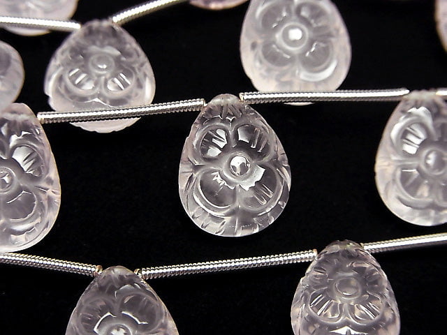 [Video] High Quality Rose Quartz AAA Carved Pear shape 1strand (5pcs)
