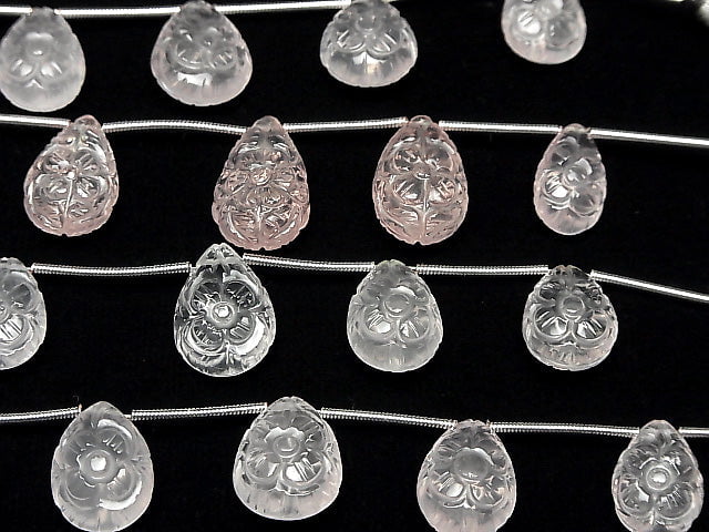 [Video] High Quality Rose Quartz AAA Carved Pear shape 1strand (5pcs)