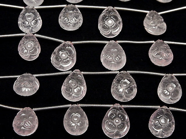 [Video] High Quality Rose Quartz AAA Carved Pear shape 1strand (5pcs)