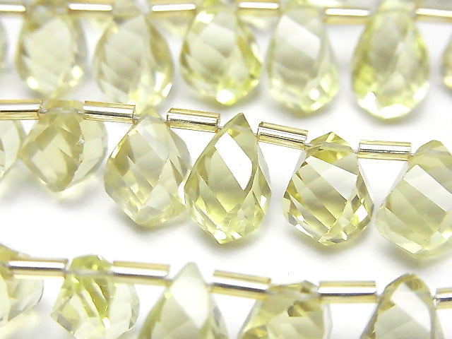 [Video]High Quality Lemon Quartz AAA Drop 4Faceted Twist Faceted Briolette half or 1strand beads (aprx.7inch/18cm)