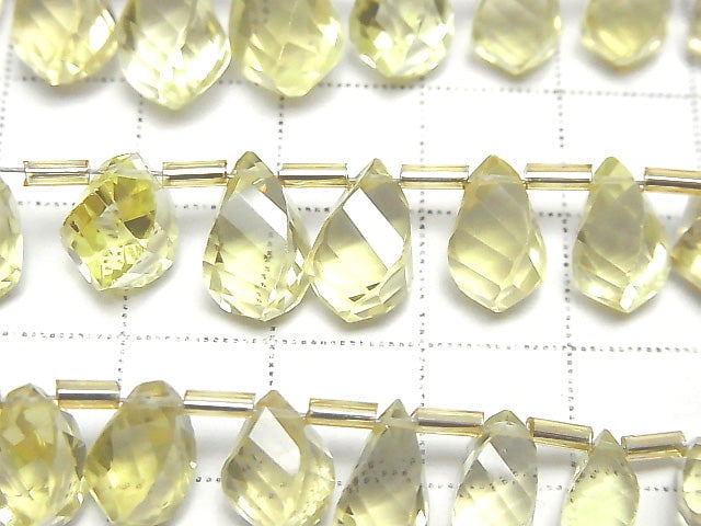 [Video]High Quality Lemon Quartz AAA Drop 4Faceted Twist Faceted Briolette half or 1strand beads (aprx.7inch/18cm)