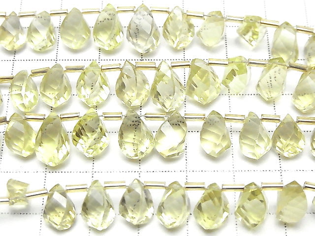 [Video]High Quality Lemon Quartz AAA Drop 4Faceted Twist Faceted Briolette half or 1strand beads (aprx.7inch/18cm)