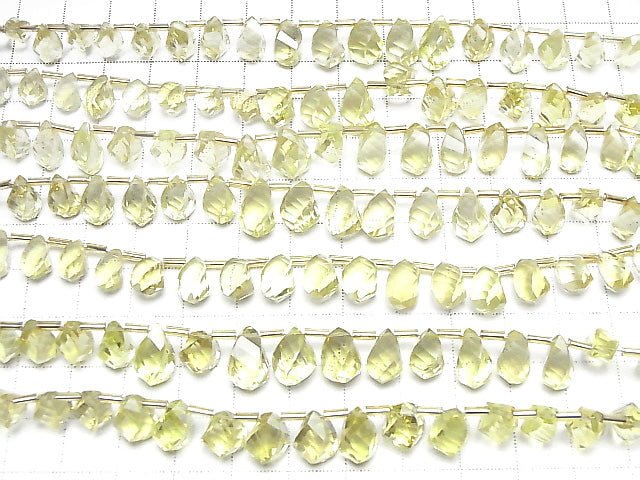 [Video]High Quality Lemon Quartz AAA Drop 4Faceted Twist Faceted Briolette half or 1strand beads (aprx.7inch/18cm)