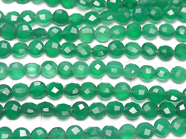 [Video] High Quality Green Onyx AAA Faceted Coin 6 x 6 x 4 mm half or 1 strand (apr x 6 inch / 16 cm)